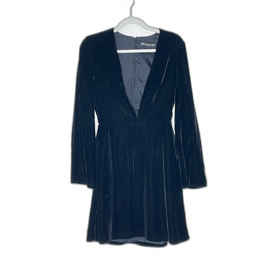 Jill Jill Stuart Black Velvet Plunge Neck Dress Size 4